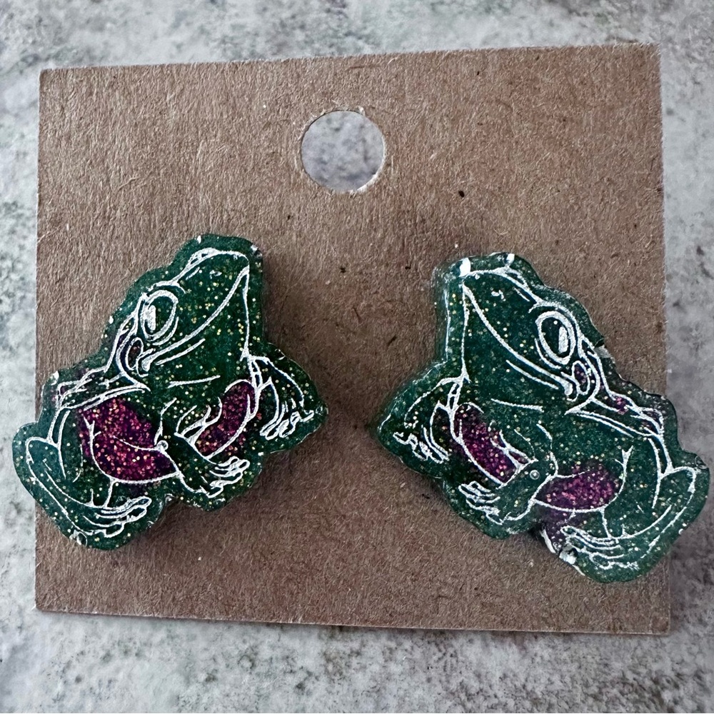 Handmade resin frog earrings